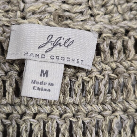 J. Jill Women's Cream Tan Linen Cotton Hand Crochet  Cardigan M - Picture 9 of 14